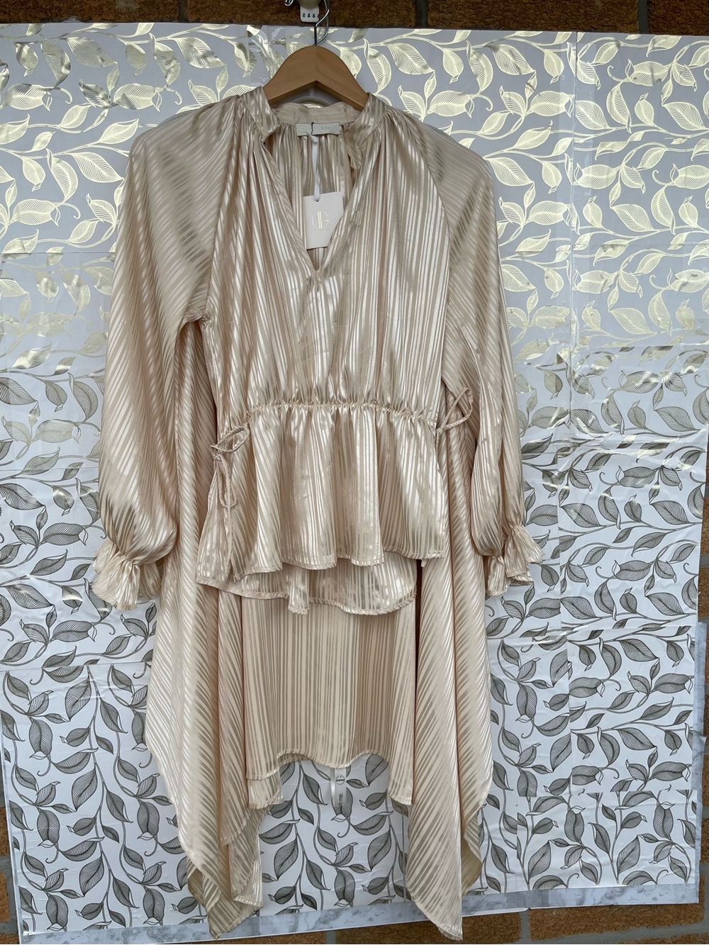NWT Vita Grace Satin Peplum Top & Asymmetric Skirt Set S/M Champagne Luxury